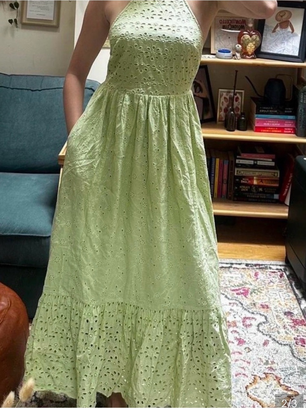 American eagle Green Eyelet Halter Midi Dress XS